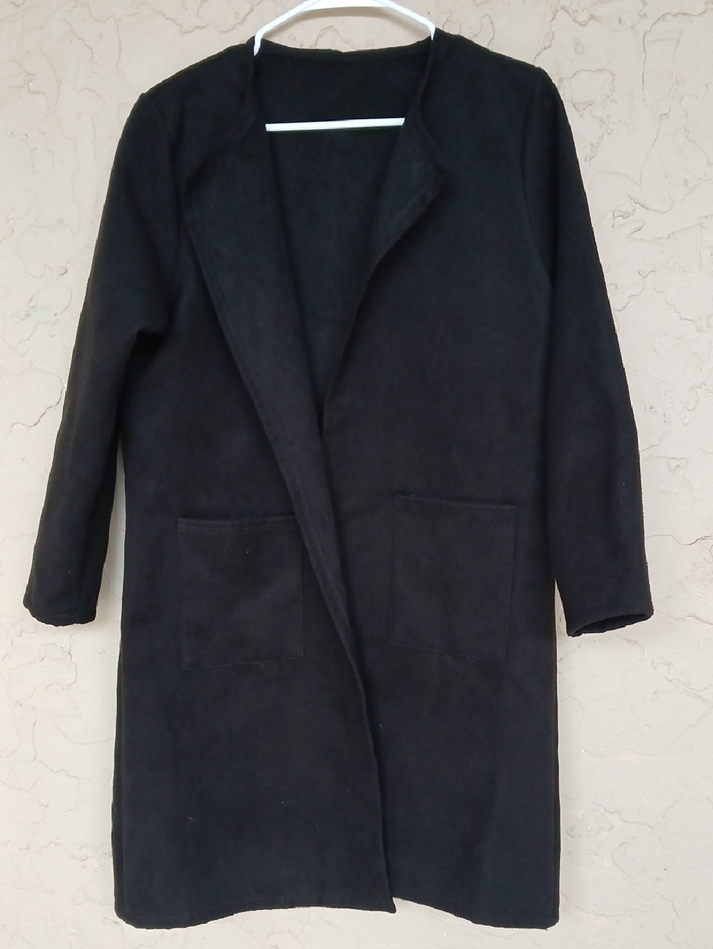 Tractr Black Open-Front Trench Coat with Patch Pockets